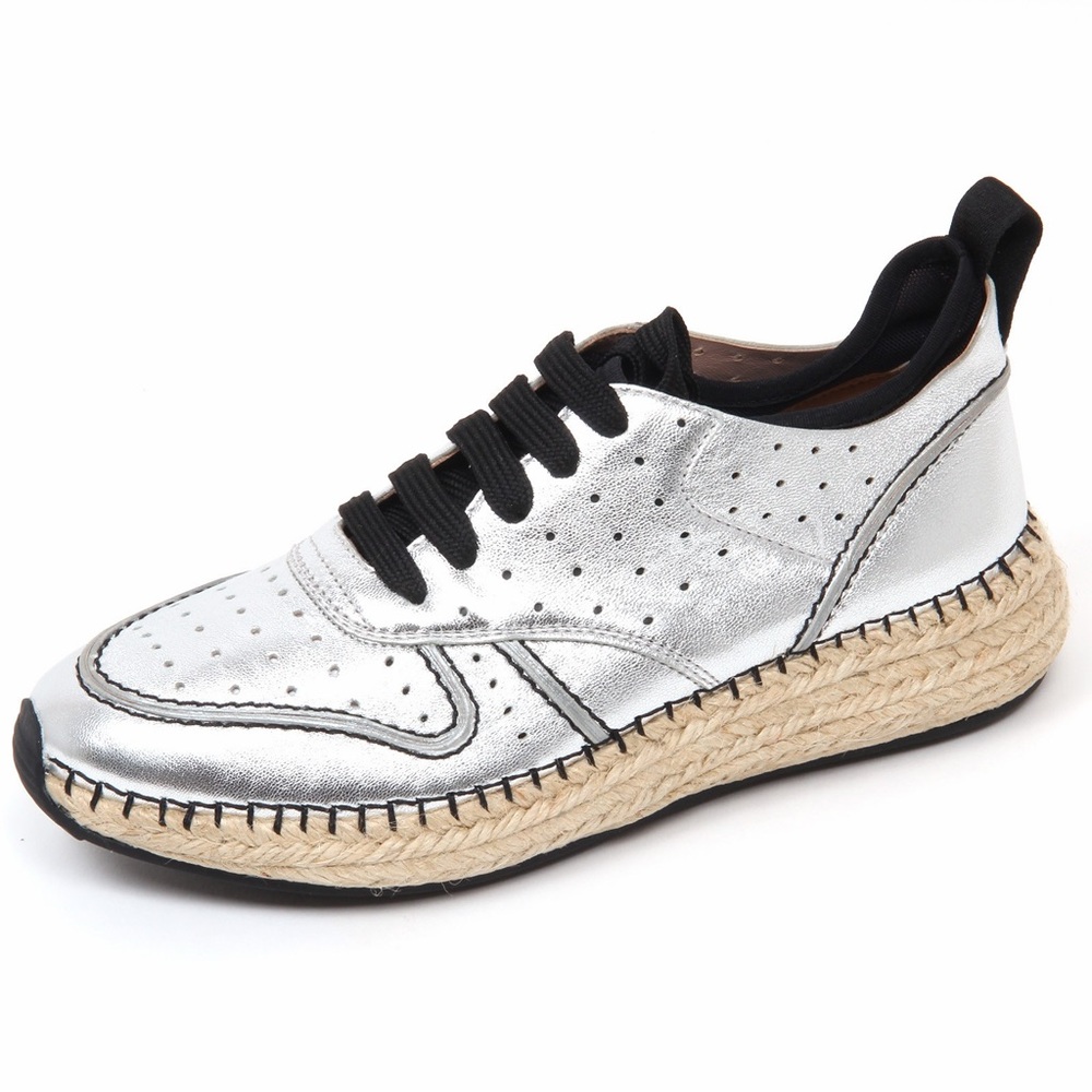 Tod’s Silver Leather Espadrille Sneakers – Size 9